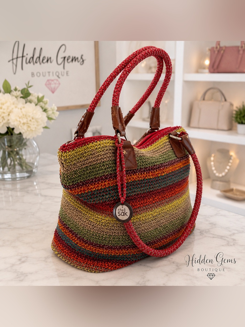 The Sak Multicolor Striped Tote - Red, Olive & Rust - Picture 4 of 8